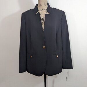 NEW Tahari Arthur S Levine Blazer Womens Inverted Lapel Black Elegant Jacket 14W